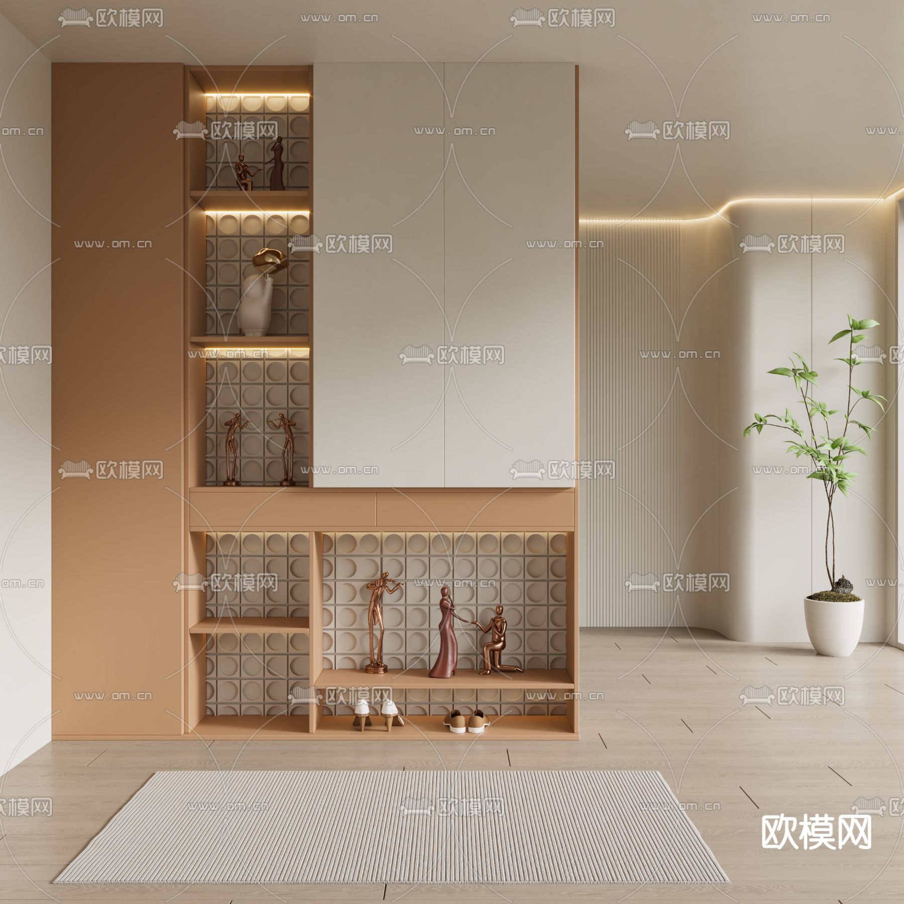 奶油风鞋柜 玄关隔断3d模型下载_ID14080942_3dmax免费模型-欧模网