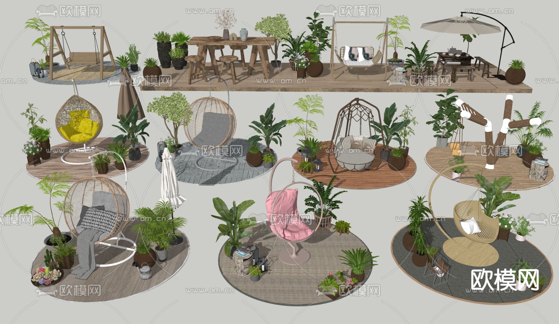 户外秋千椅吊椅su模型下载（渲染图2）