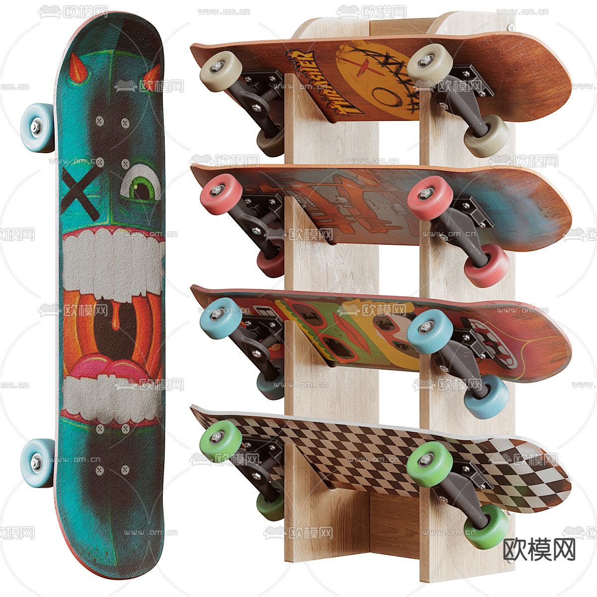 创意手绘画滑板su模型下载（渲染图1）