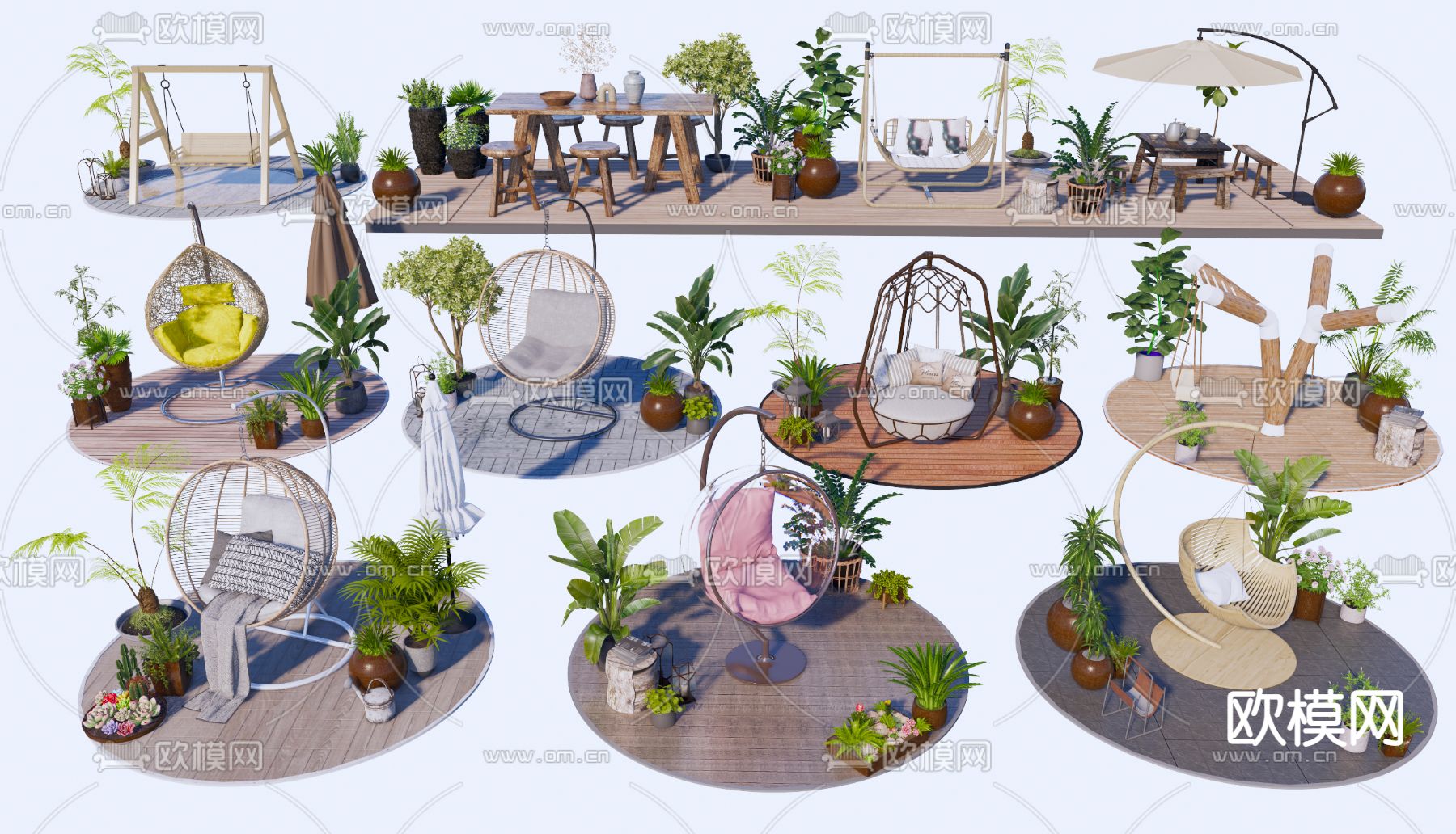 户外秋千椅吊椅su模型下载（渲染图1）