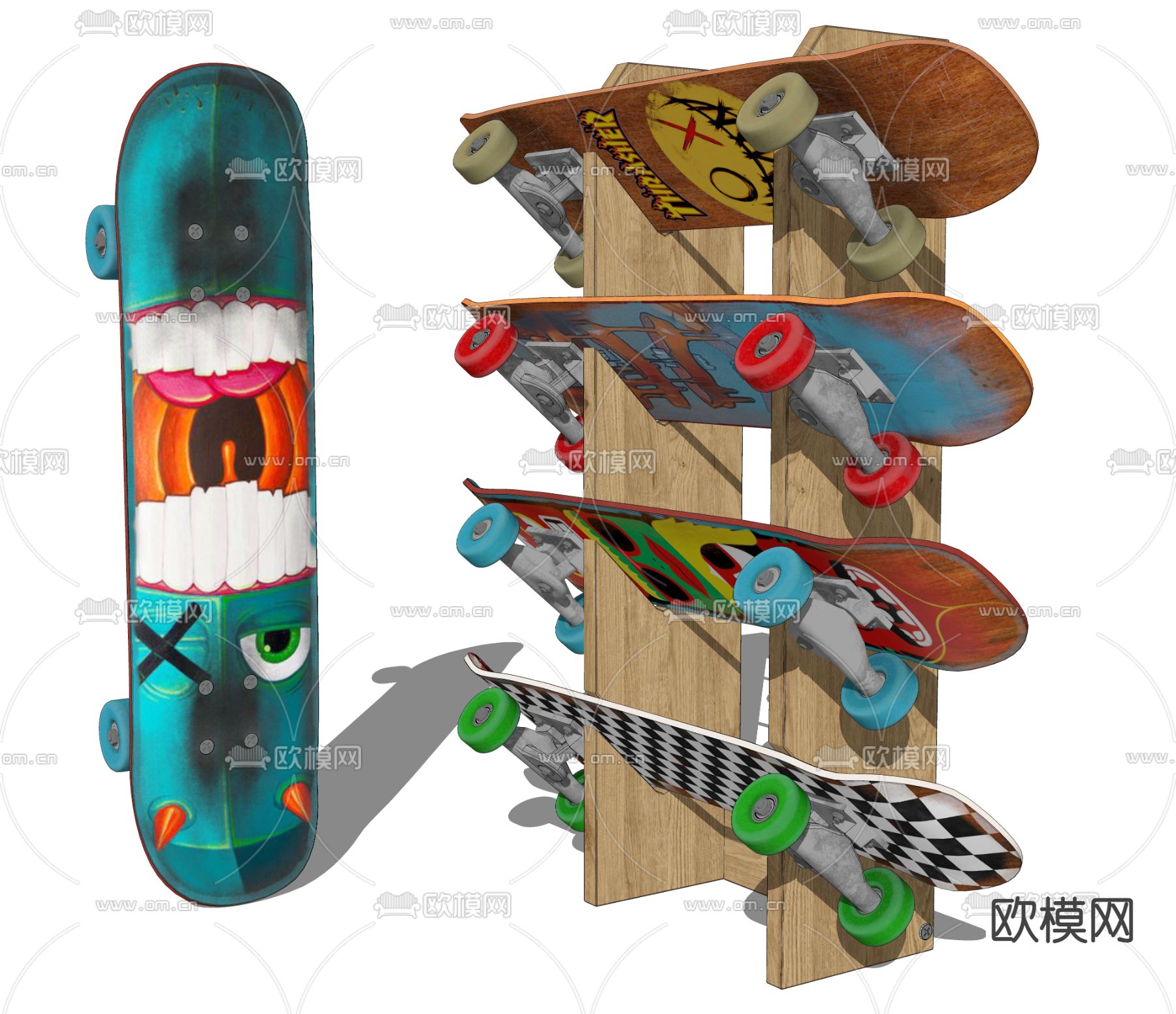 创意手绘画滑板su模型下载（渲染图2）