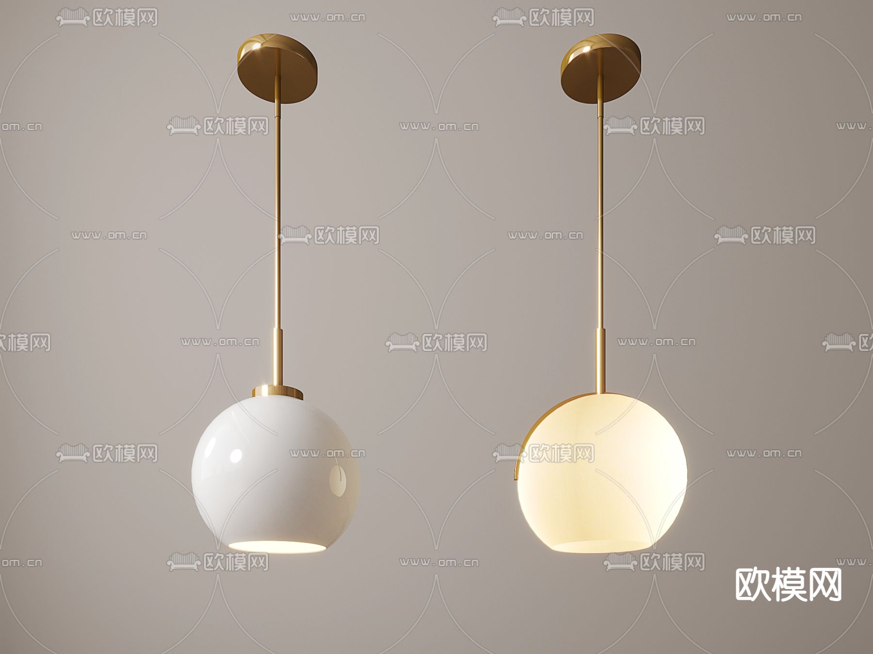 奶油风吊灯su模型下载（渲染图1）