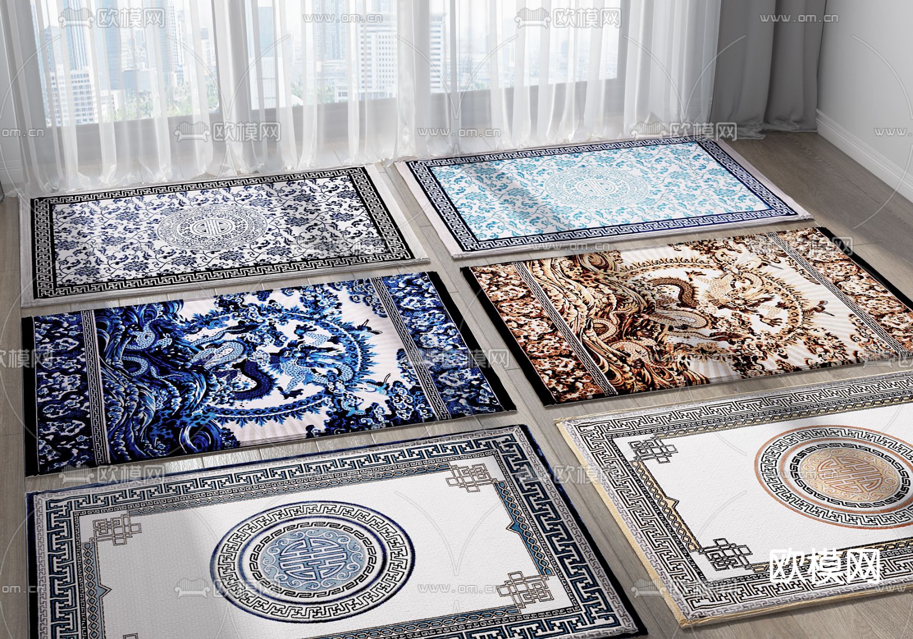 新中式地毯 方毯3d模型下载