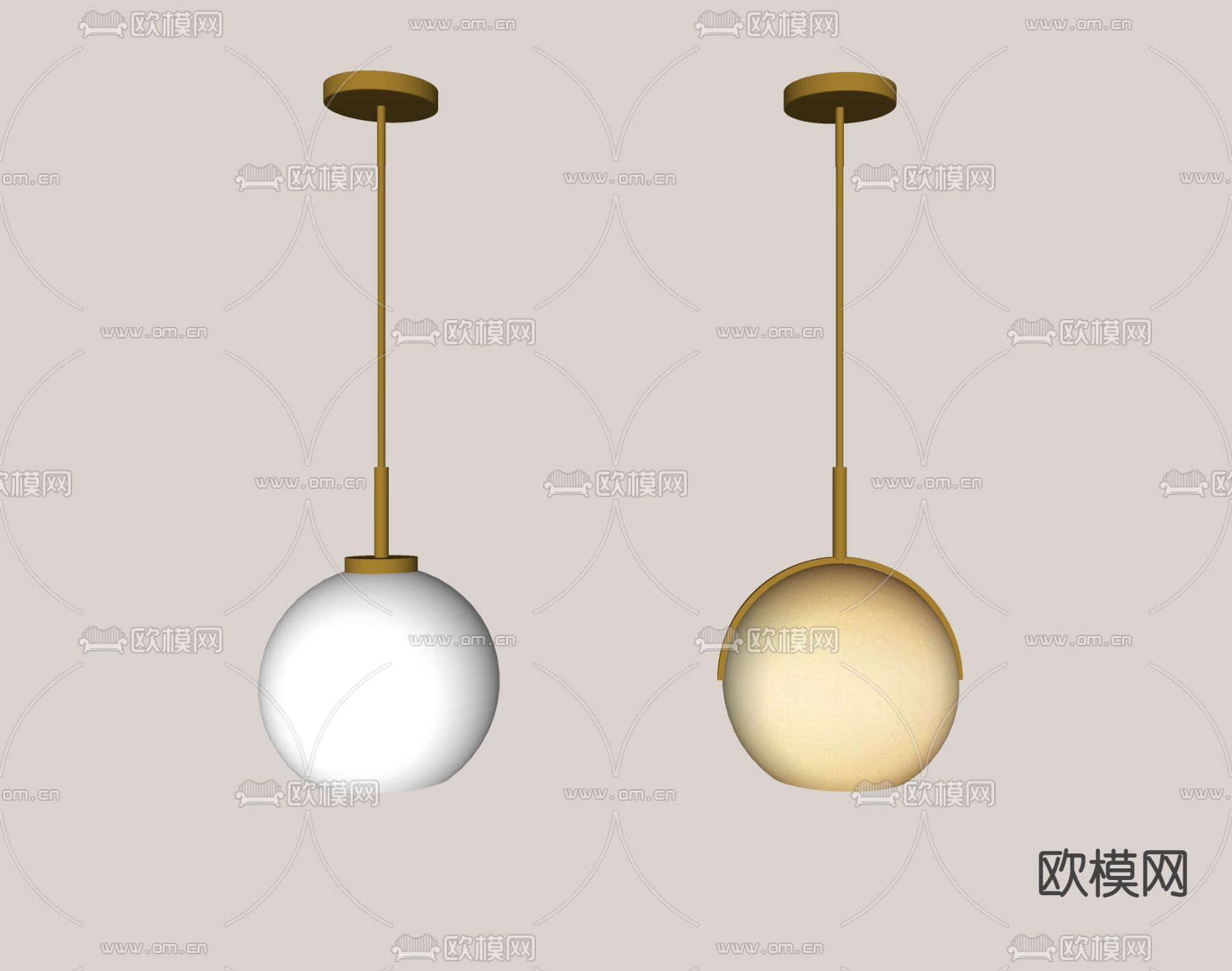 奶油风吊灯su模型下载（渲染图2）