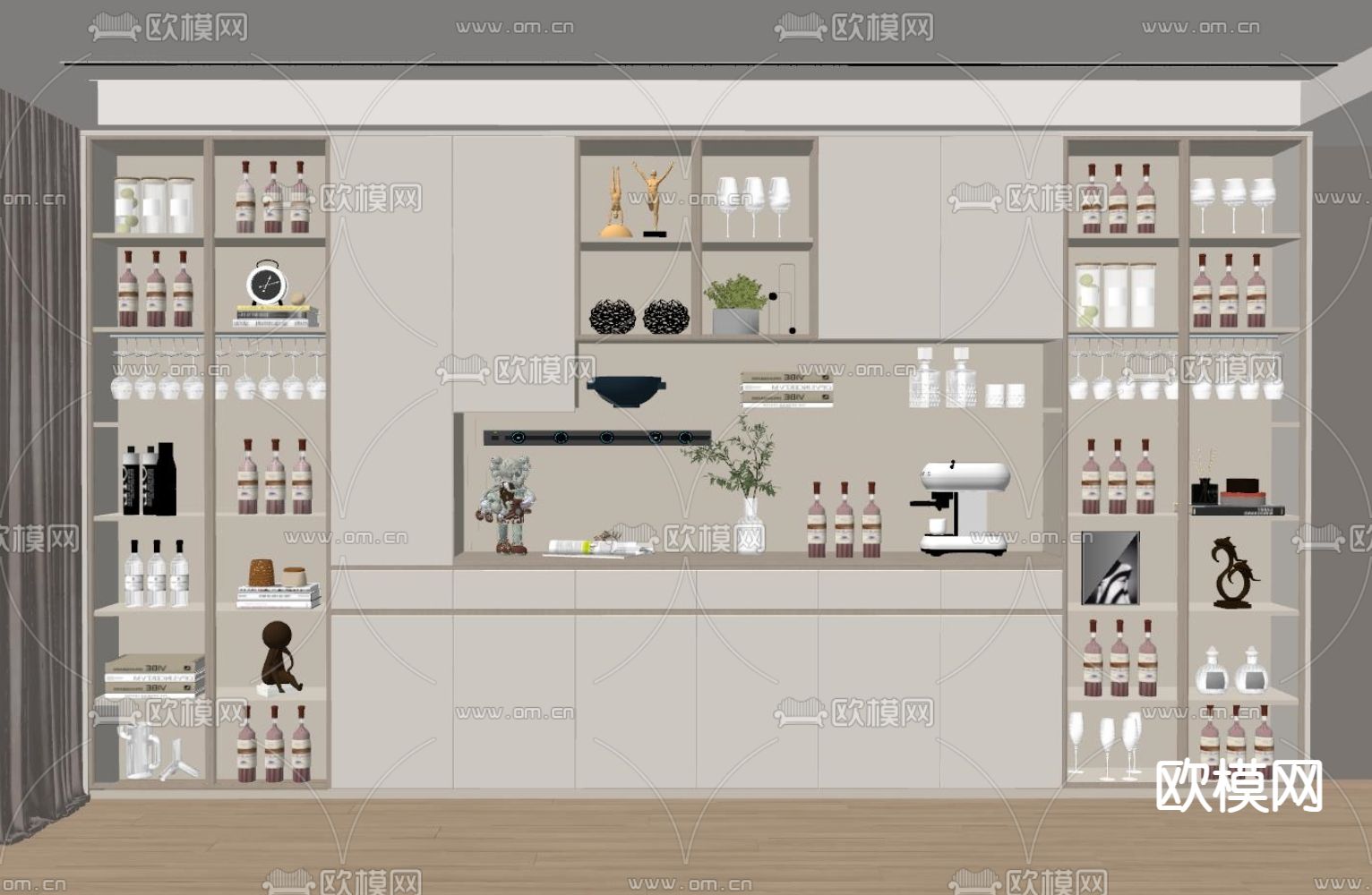 一体式酒柜su模型下载（渲染图2）