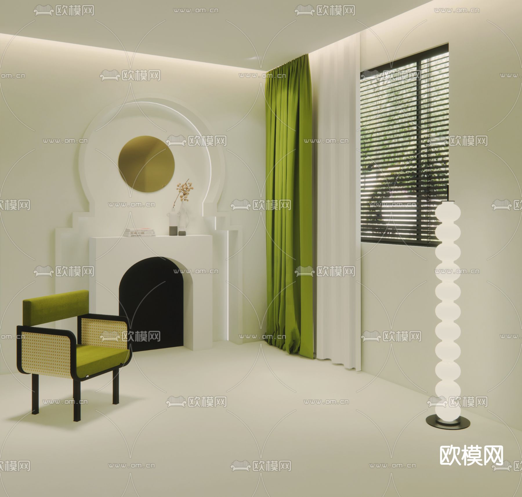 落地灯 休闲椅 壁炉su模型下载（渲染图1）