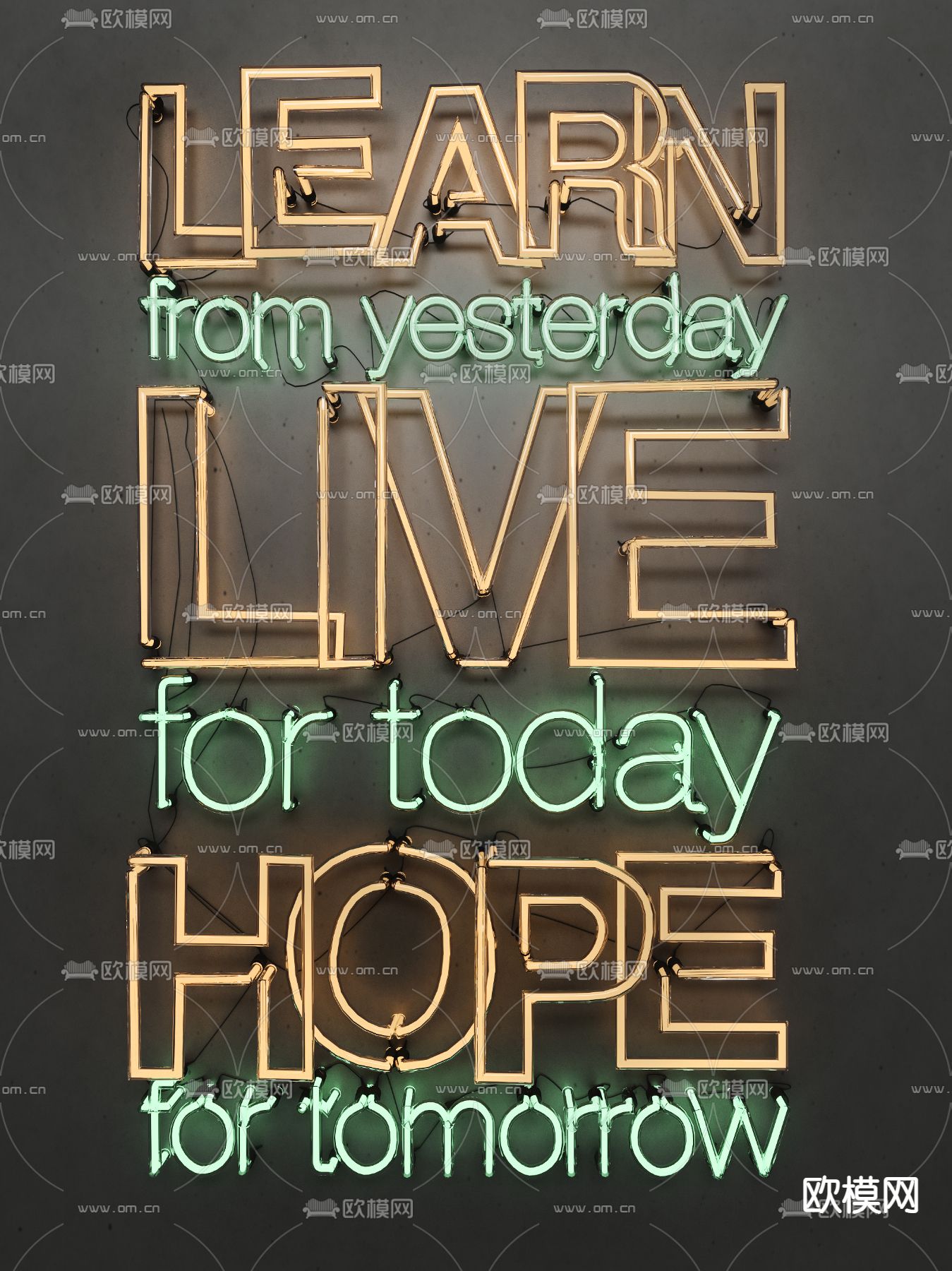 霓虹灯字 发光字 广告字su模型下载（渲染图1）