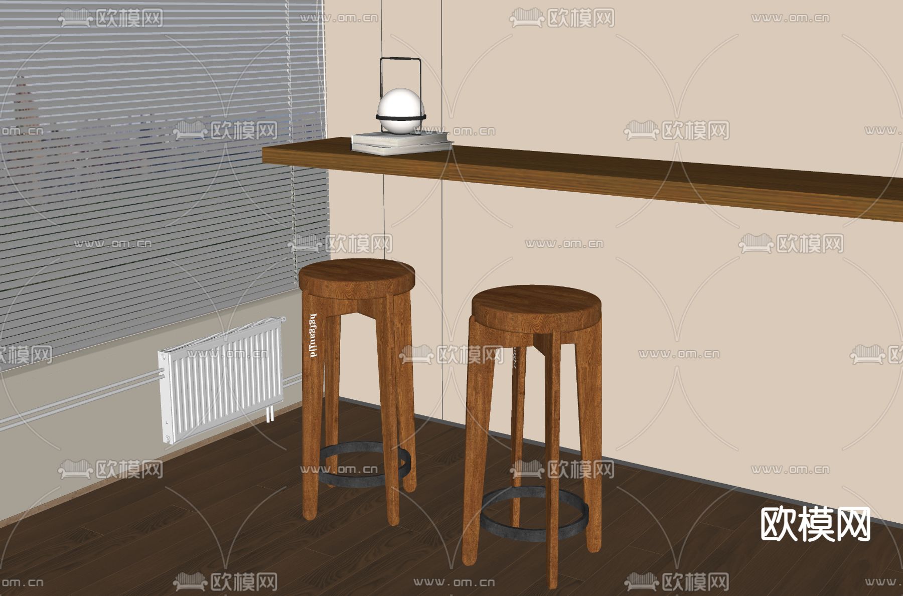 原木吧台吧凳su模型下载（渲染图2）