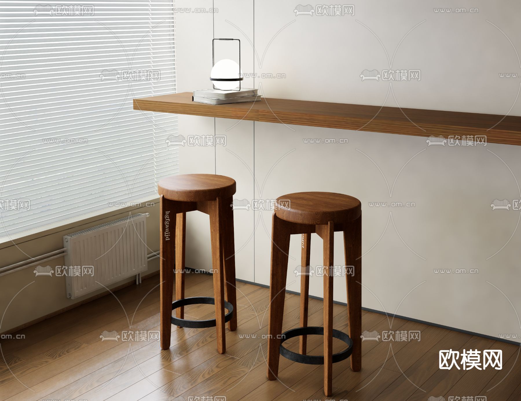原木吧台吧凳su模型下载（渲染图1）