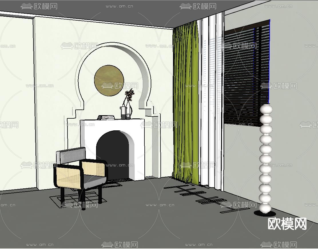 落地灯 休闲椅 壁炉su模型下载（渲染图2）