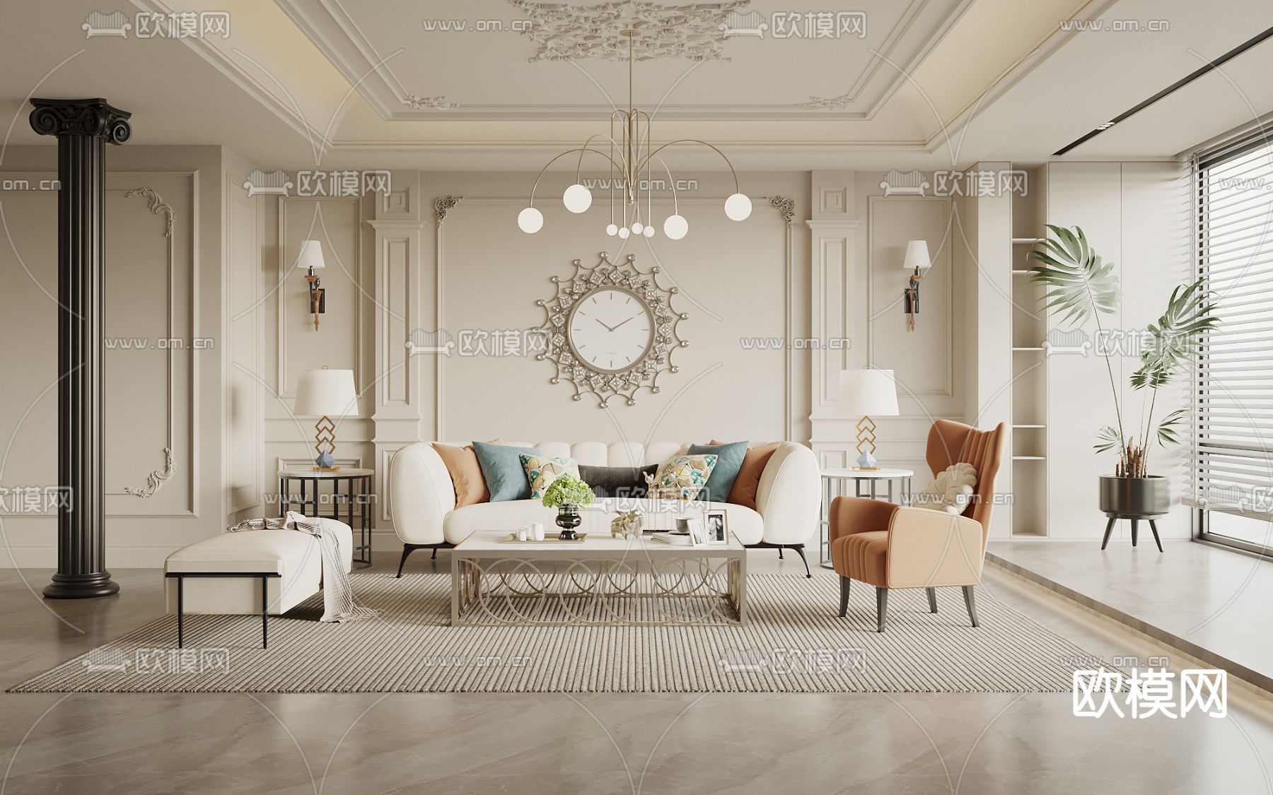 法式客厅3d模型下载