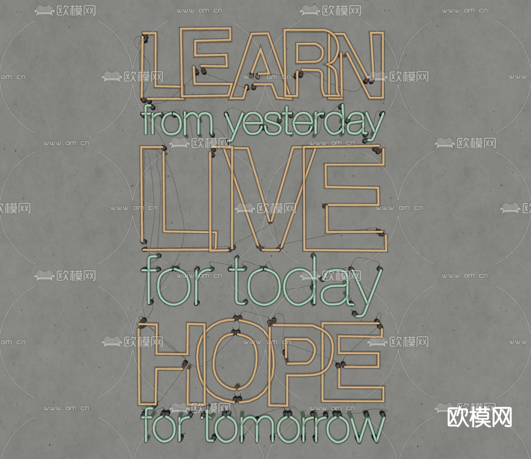 霓虹灯字 发光字 广告字su模型下载（渲染图2）