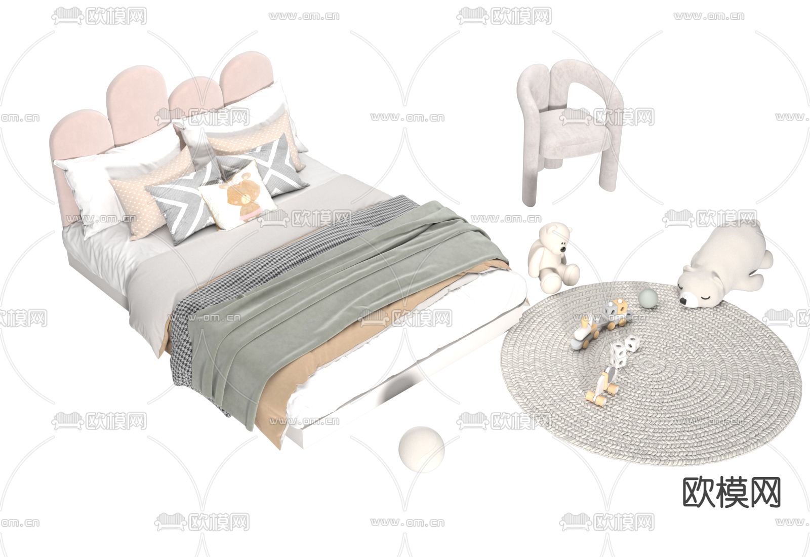 儿童床3d模型下载（渲染图1）