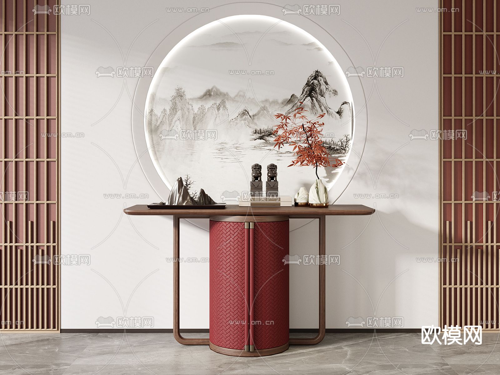 新中式端景台 条案3d模型下载