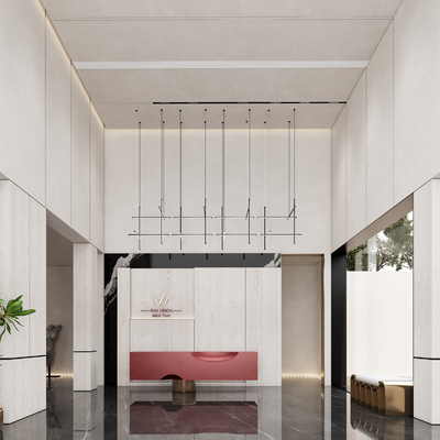  现代公司大堂 办公大厅su模型 