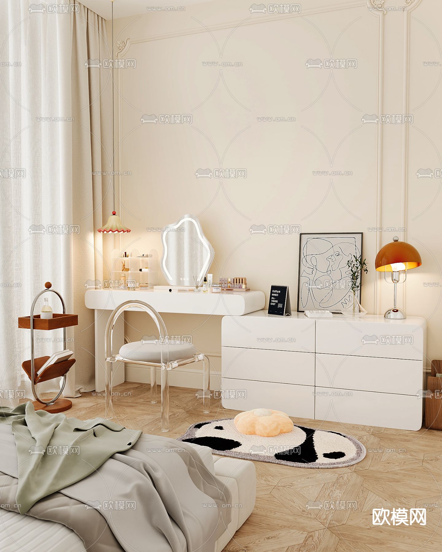 一体式梳妆台 斗柜3d模型下载（渲染图1）
