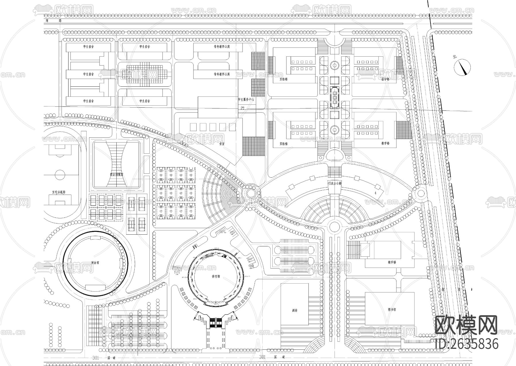 大学学校体育馆CAD施工图下载（渲染图2）