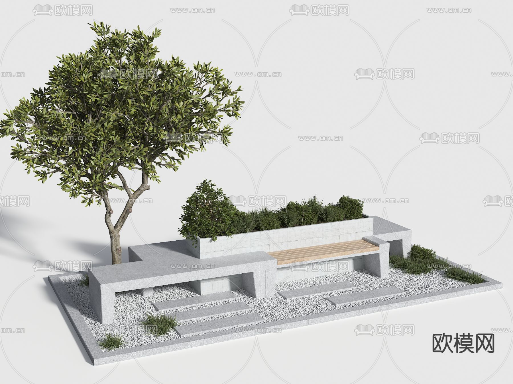 现代树池座椅su模型下载（渲染图2）