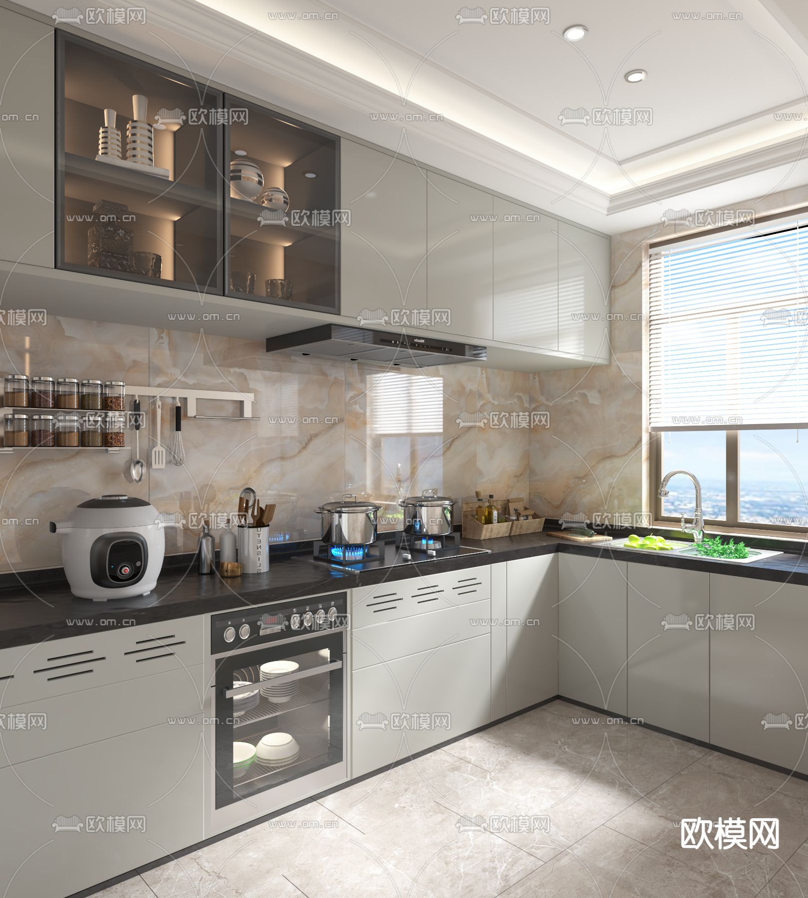 现代厨房 橱柜3d模型下载