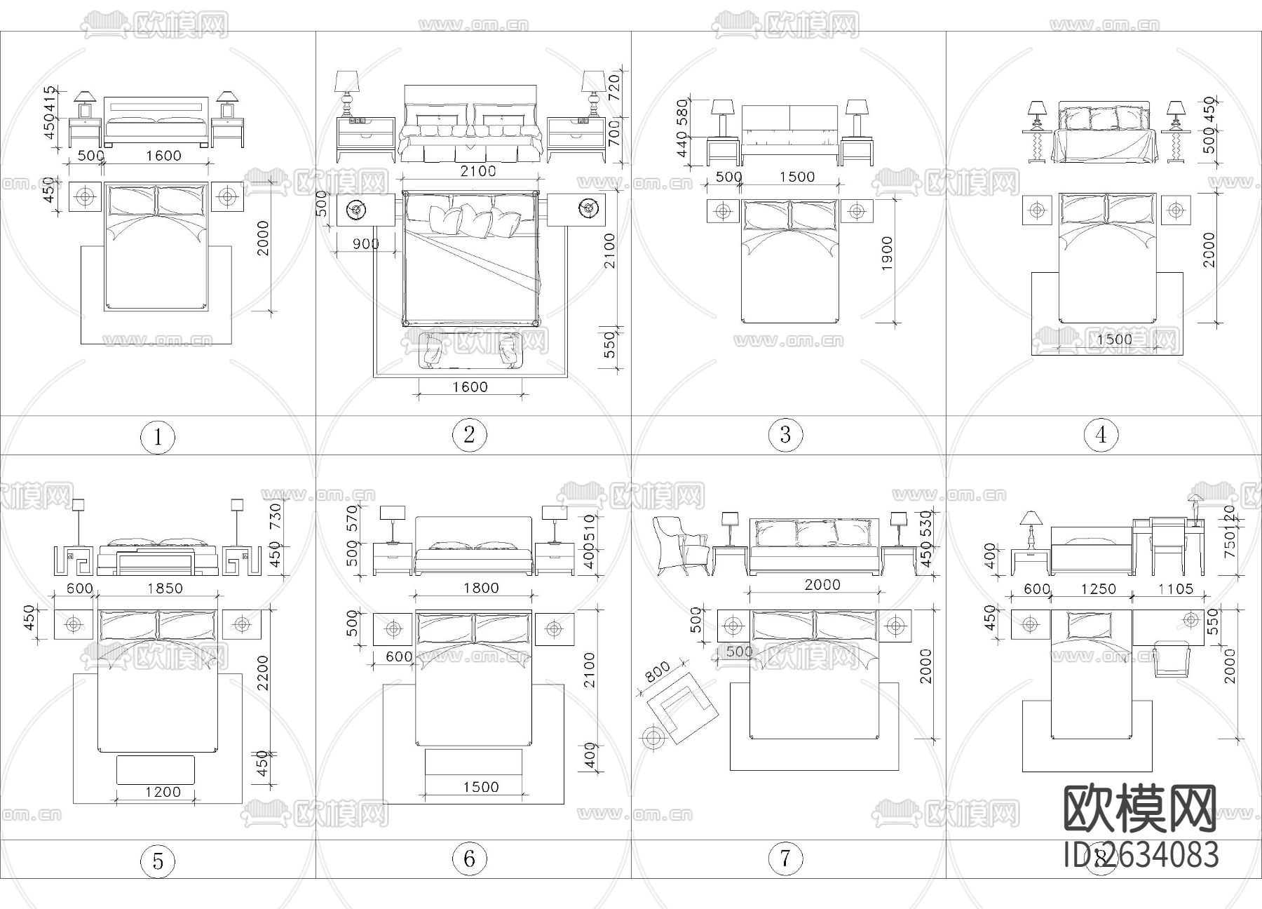 带尺寸轻奢床具cad图库下载（渲染图1）