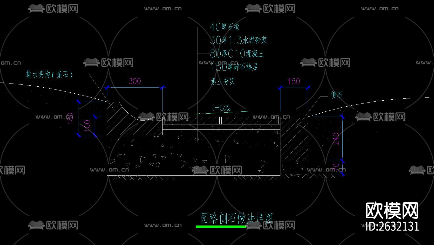 道牙侧石CAD节点大样下载（渲染图8）