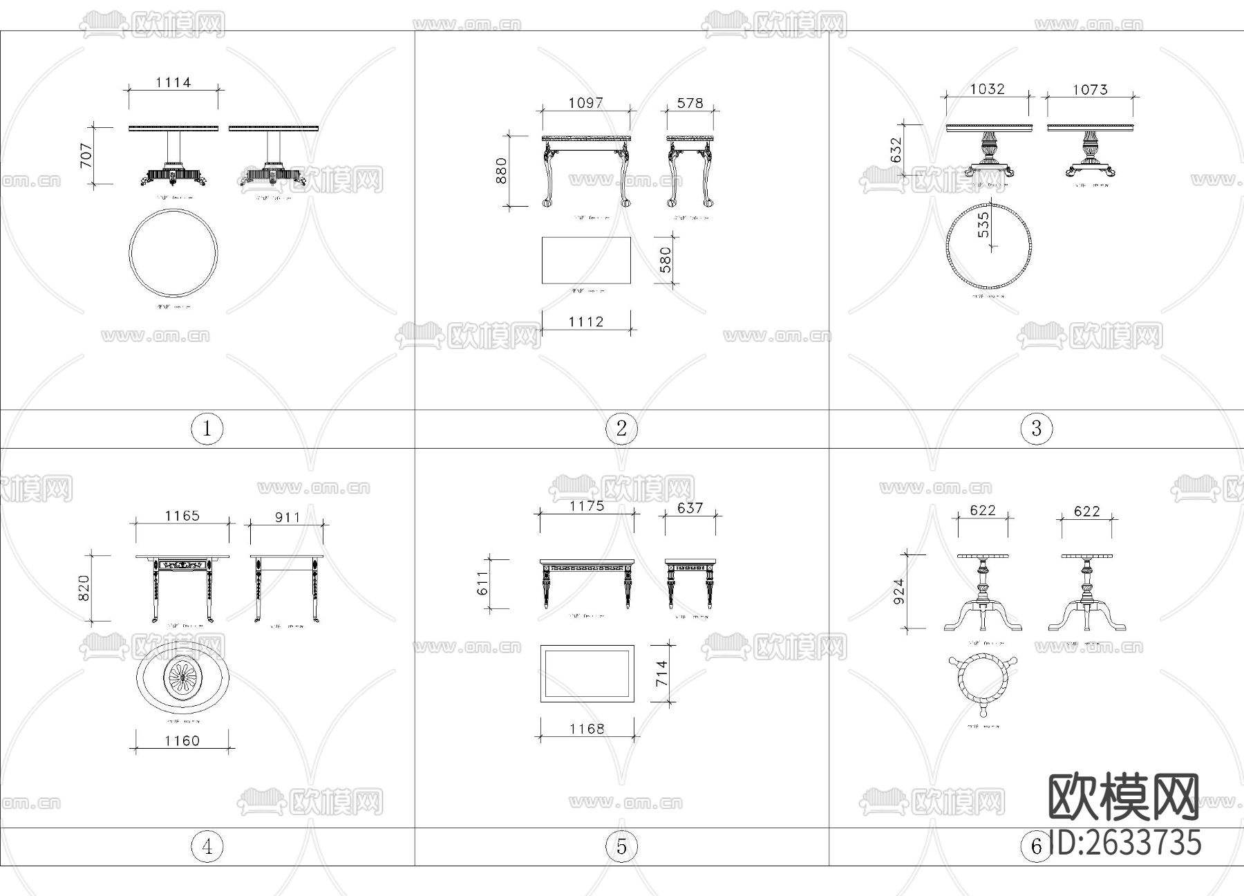带尺寸法式风格座椅图集cad图库下载（渲染图10）
