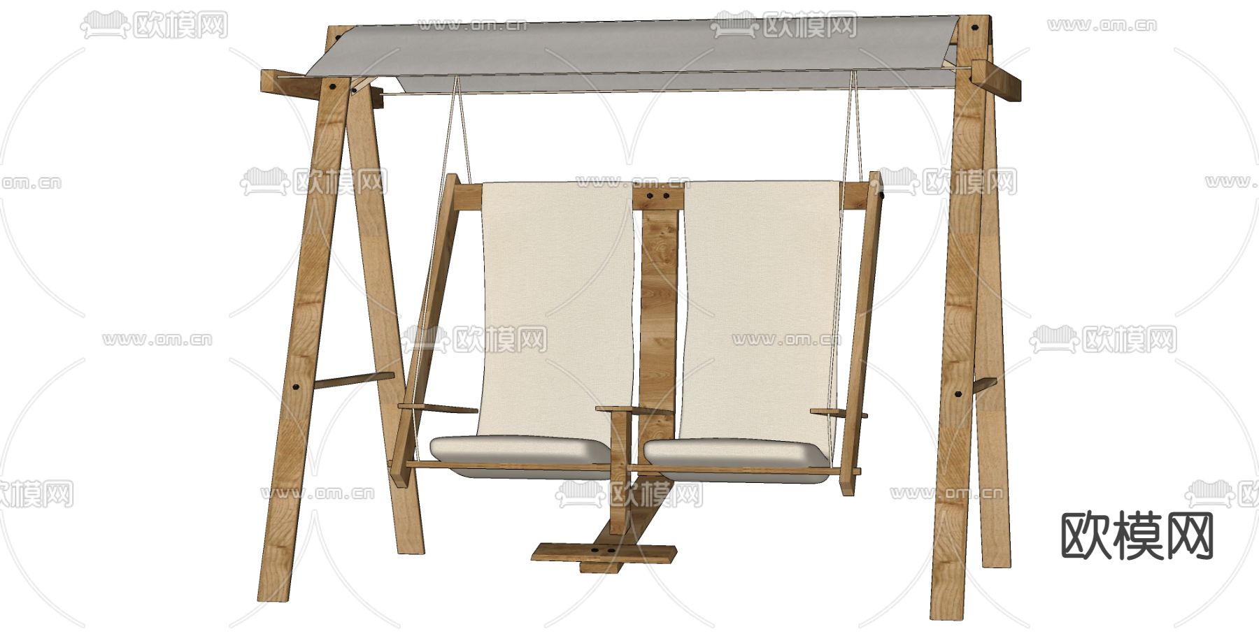 原木秋千椅su模型下载（渲染图2）