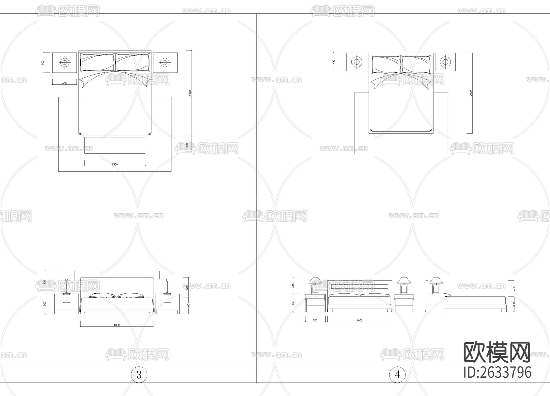 新中式床具合集cad图库下载（渲染图5）