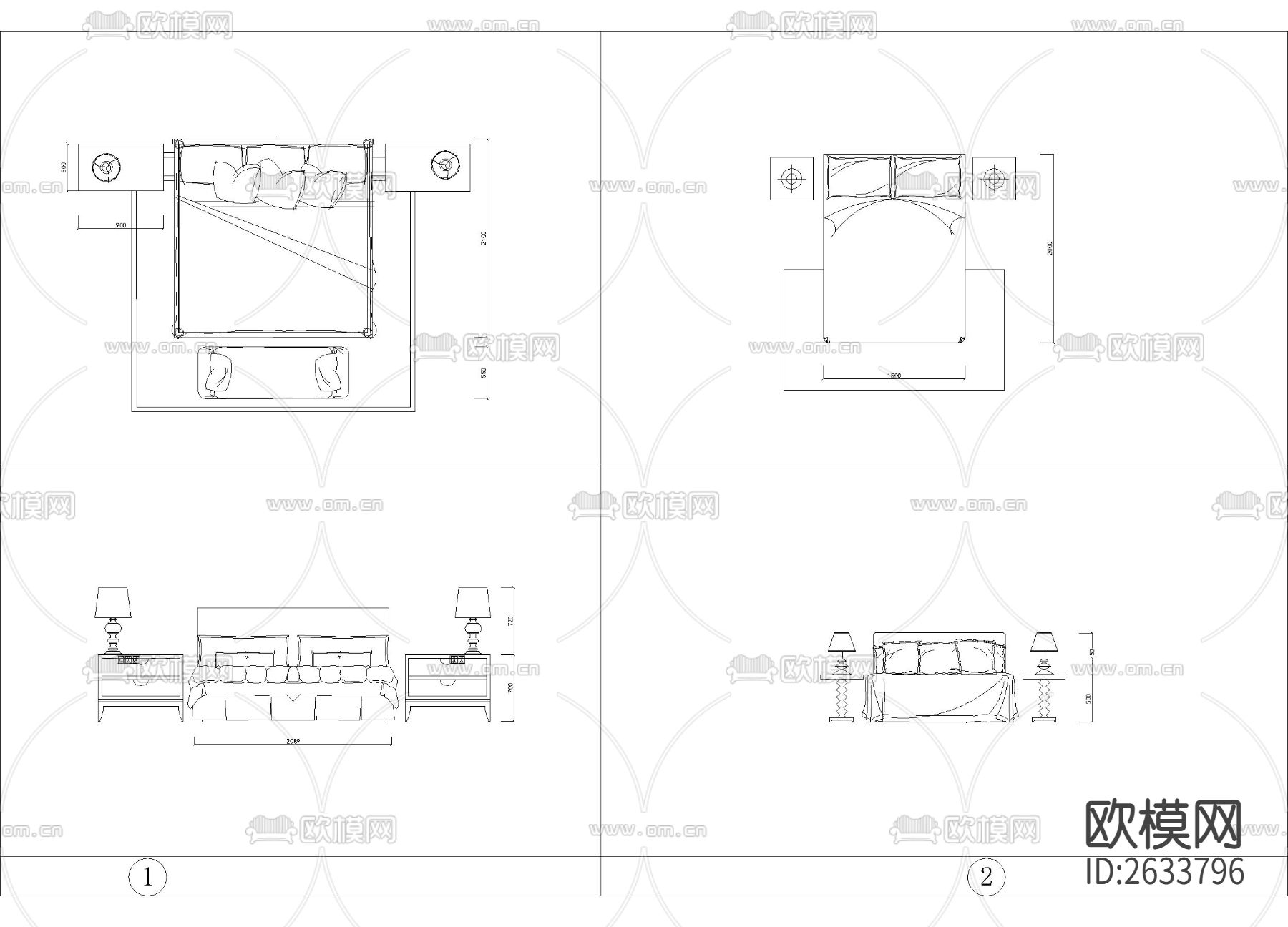 新中式床具合集cad图库下载（渲染图6）