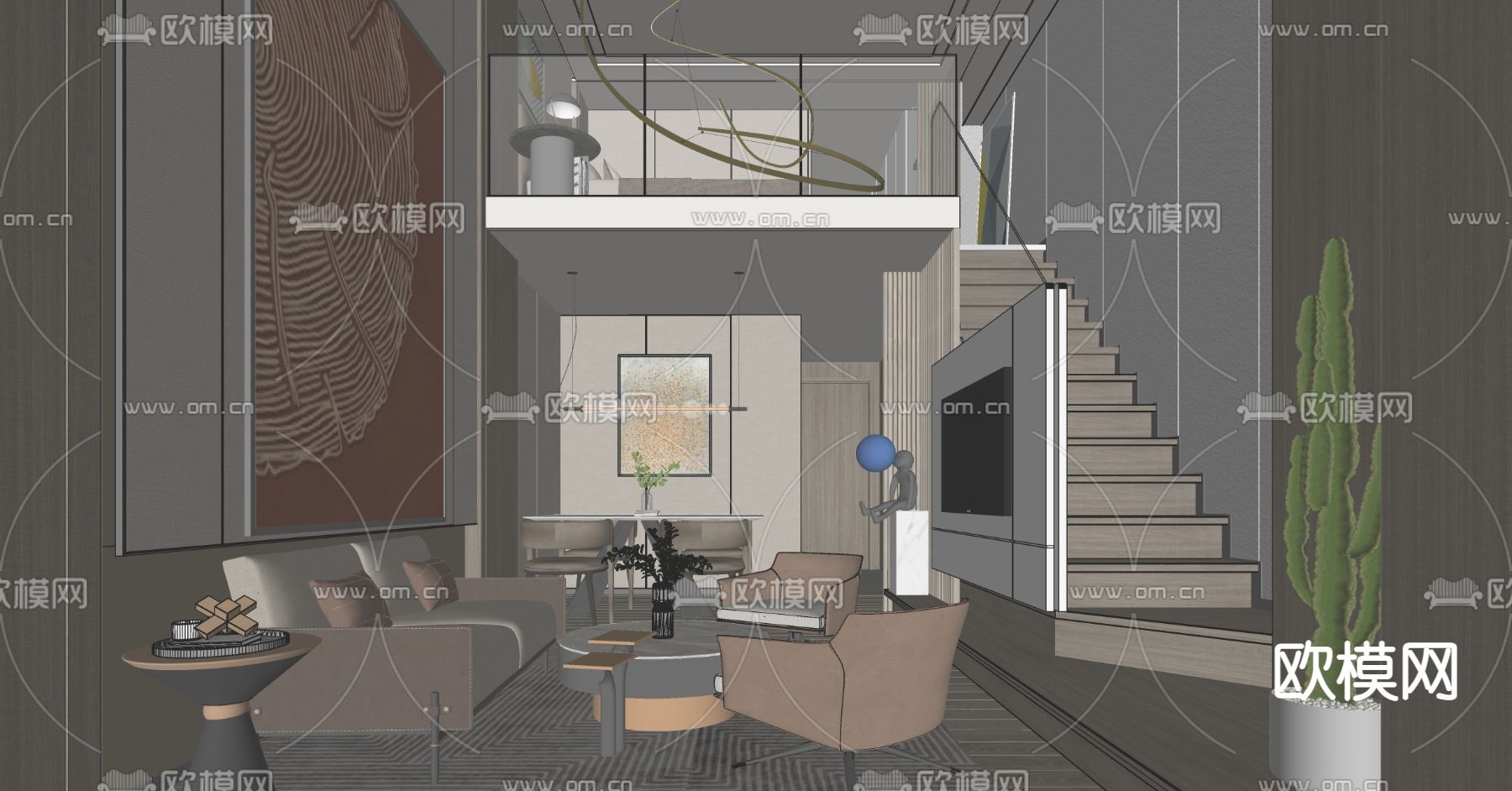 现代loft公寓su模型下载（渲染图2）