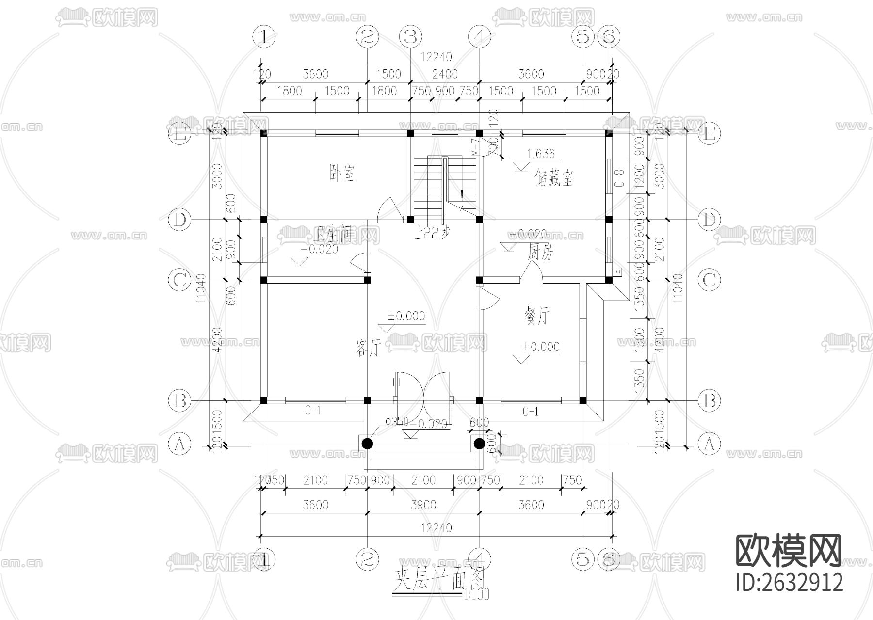 自建两层小别墅建筑CAD施工图下载（渲染图2）