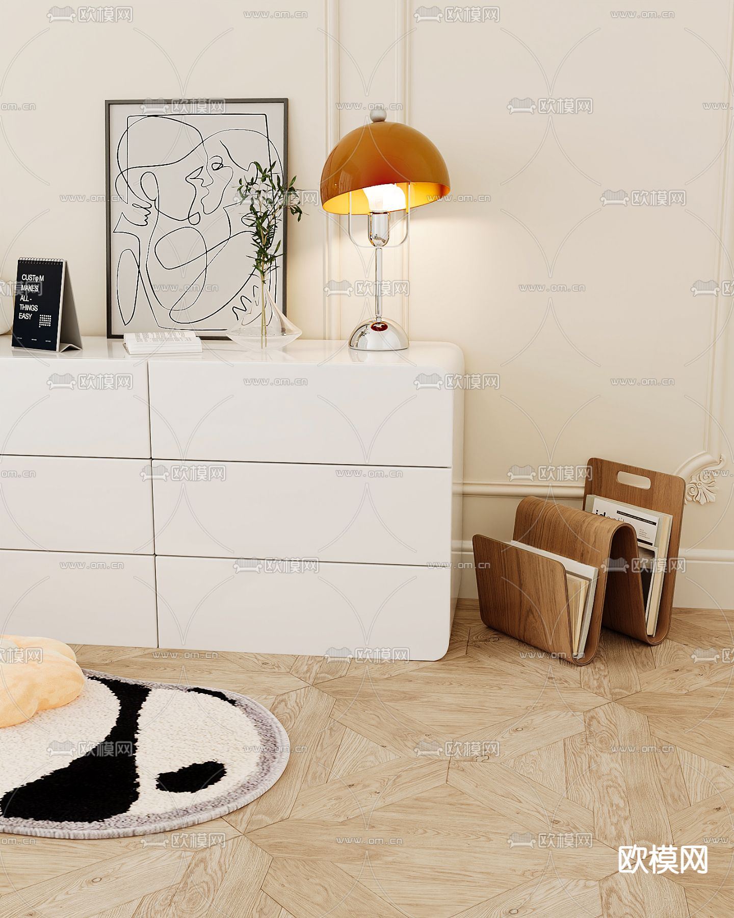 一体式梳妆台 斗柜3d模型下载（渲染图2）