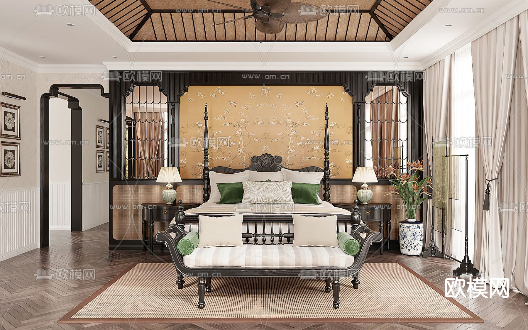 新古典卧室 主人房3d模型下载（渲染图1）