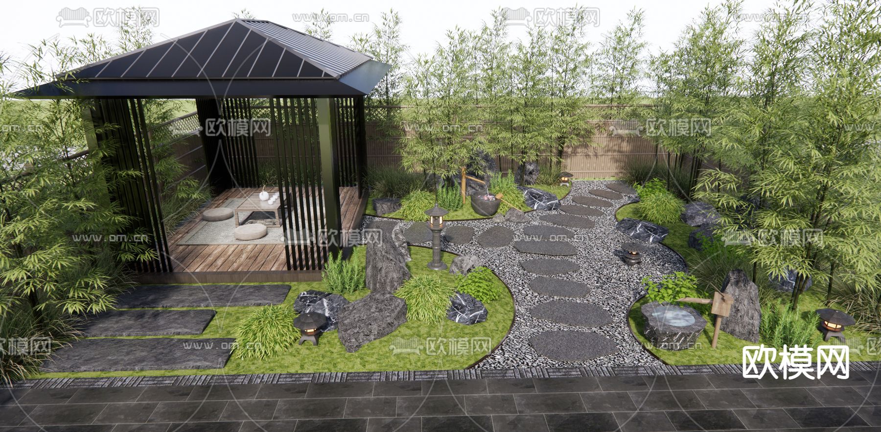 日式庭院 花园景观3d模型下载（渲染图3）
