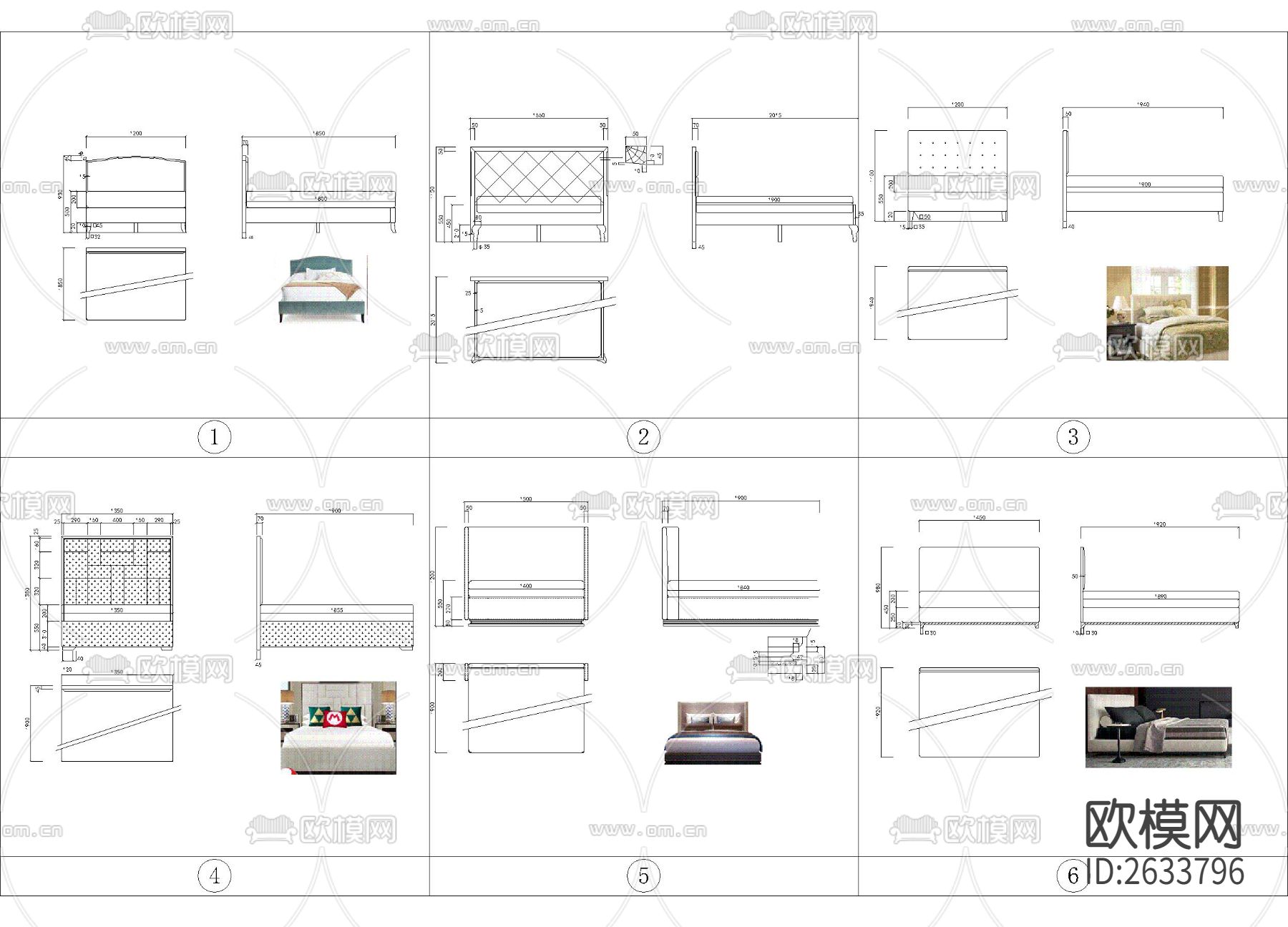 新中式床具合集cad图库下载（渲染图2）