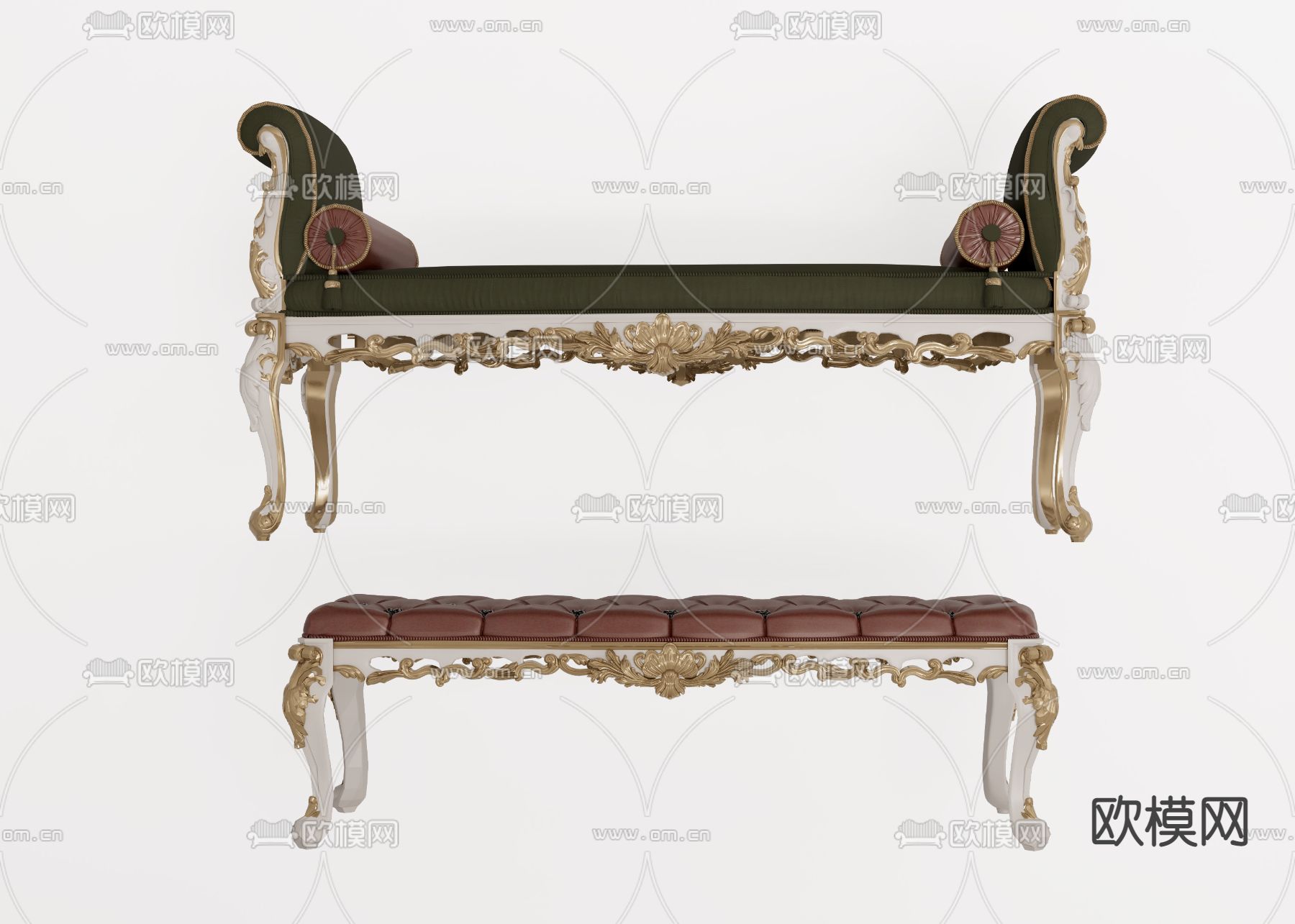 美式床尾凳su模型下载（渲染图1）