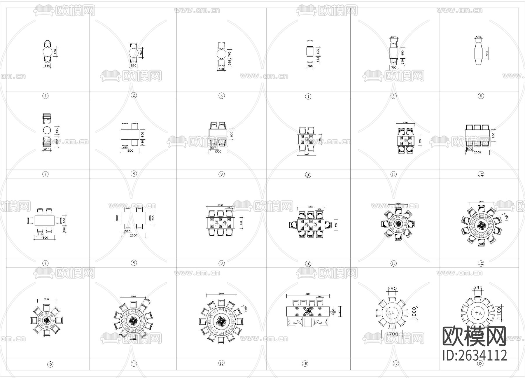 带尺寸轻奢餐桌 沙发座椅 柜子cad图库下载（渲染图1）
