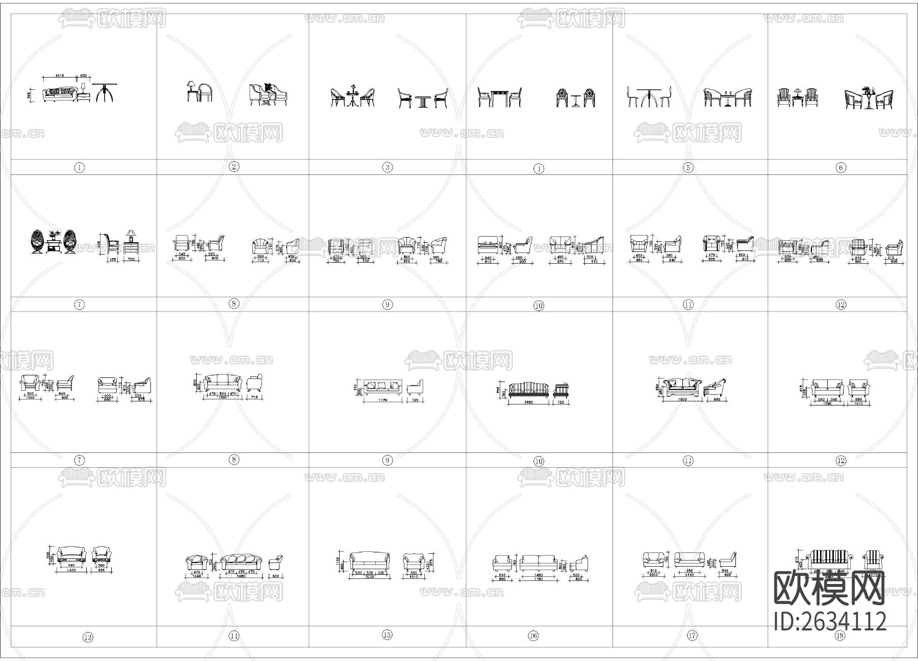 带尺寸轻奢餐桌 沙发座椅 柜子cad图库下载（渲染图3）