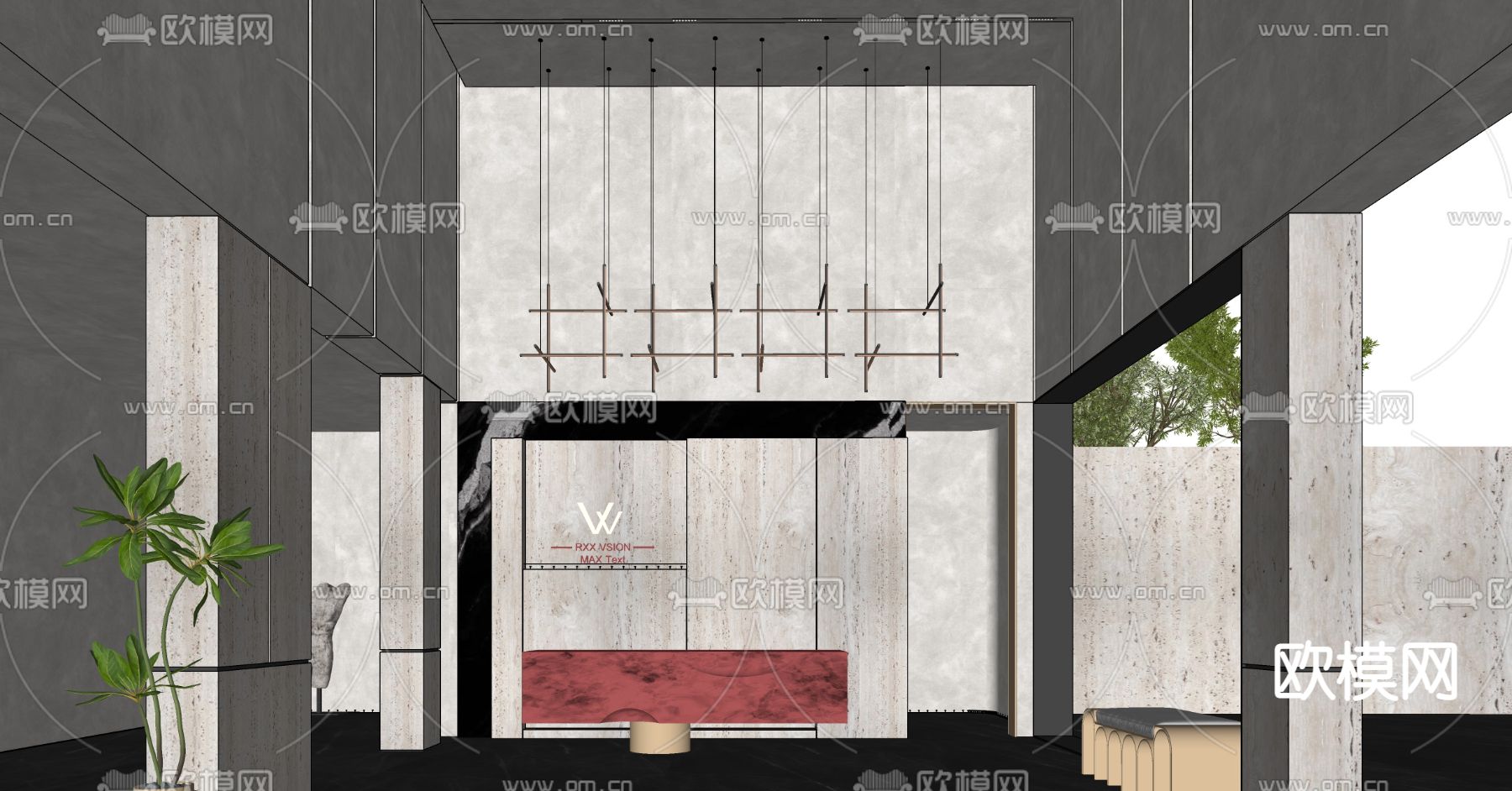 现代公司大堂 办公大厅su模型下载（渲染图2）