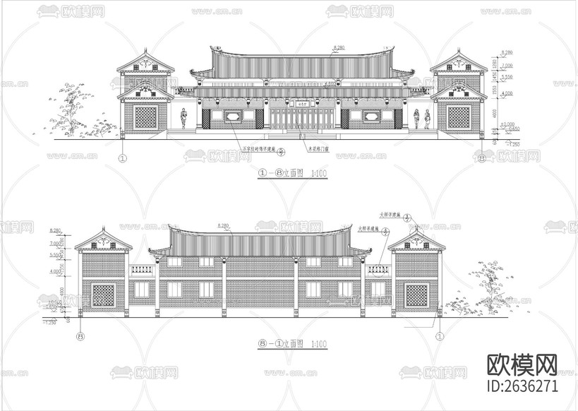 某鎮(zhèn)安息堂CAD施工圖下載(渲染圖7)