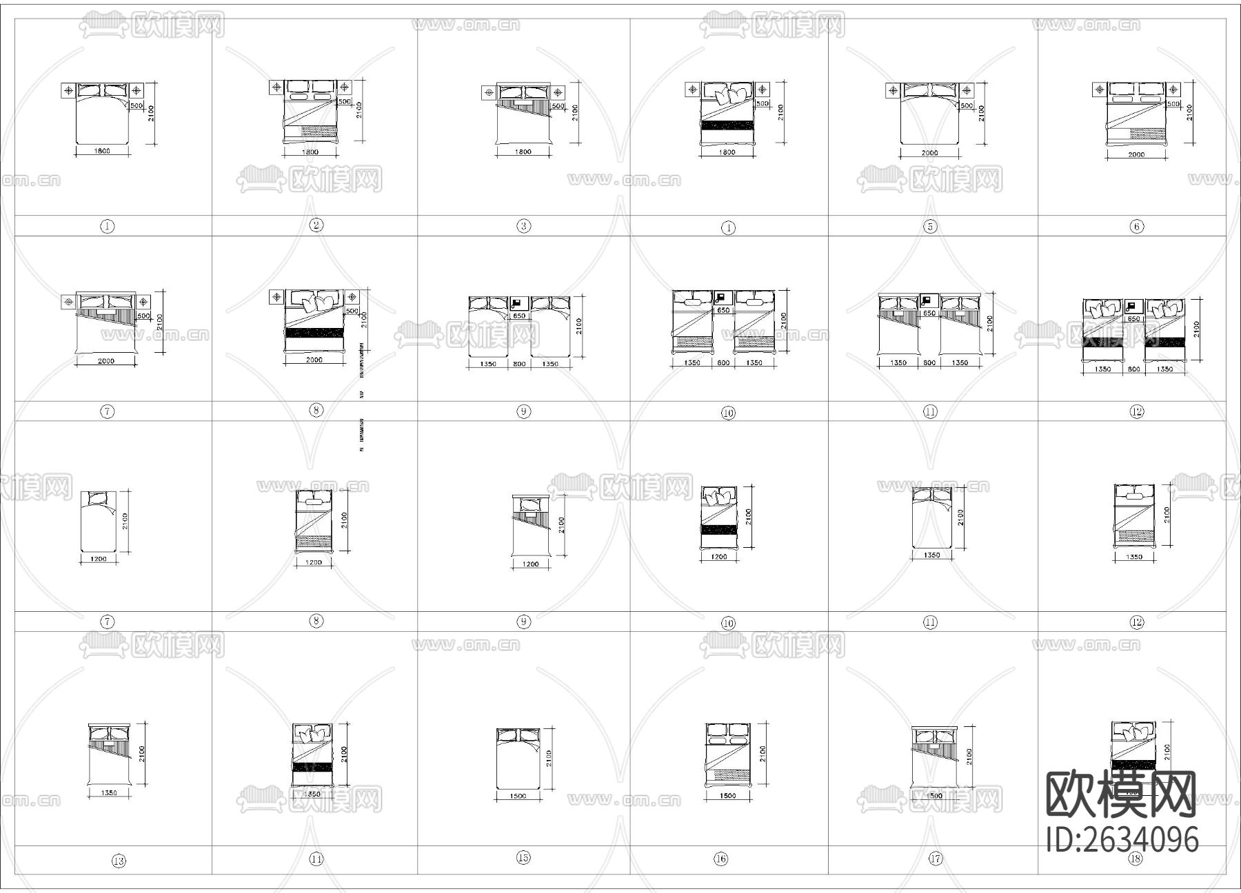带尺寸轻奢床具合集cad图库下载（渲染图1）