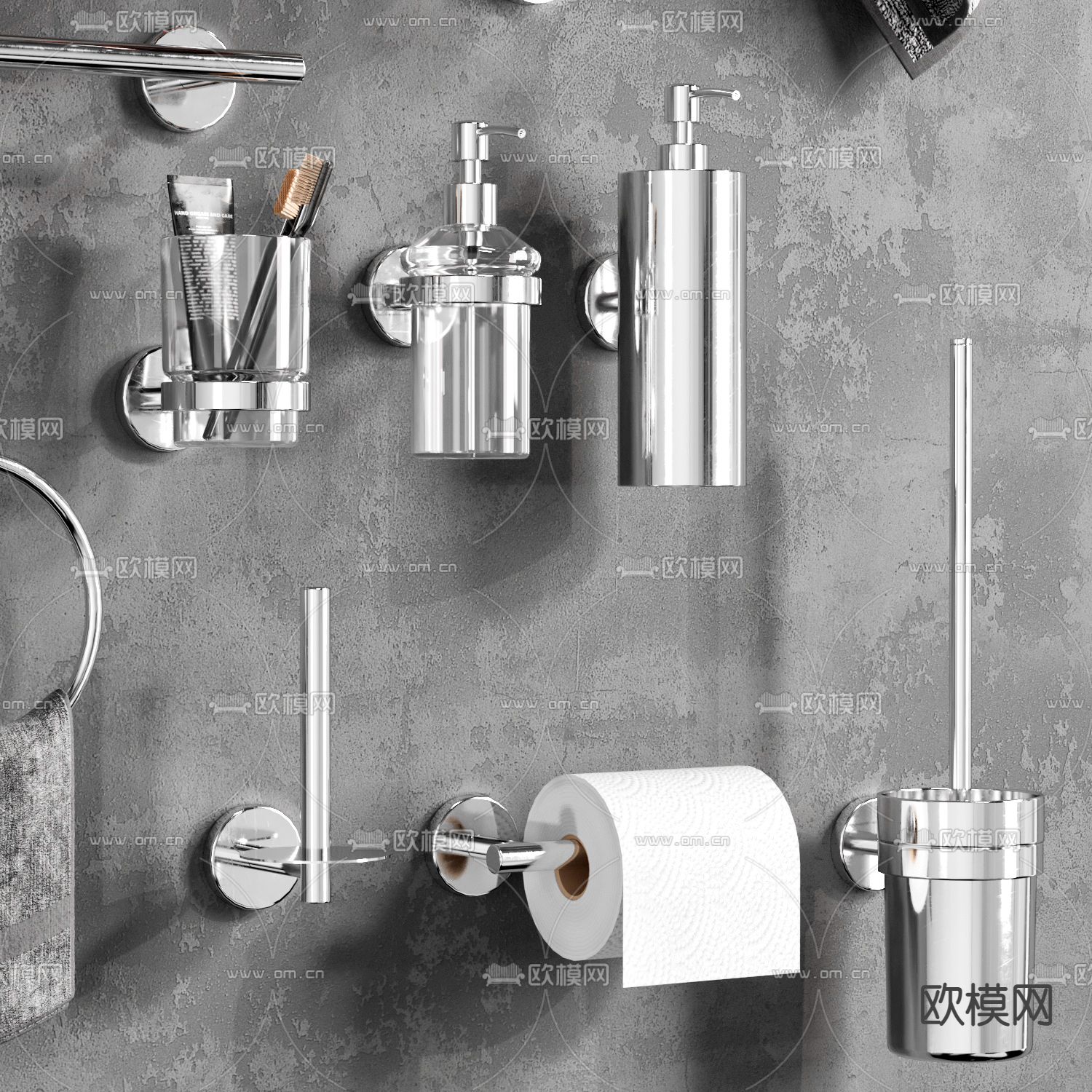 洗浴用品 毛巾 香薰 沐浴露 五金3d模型下载（渲染图4）