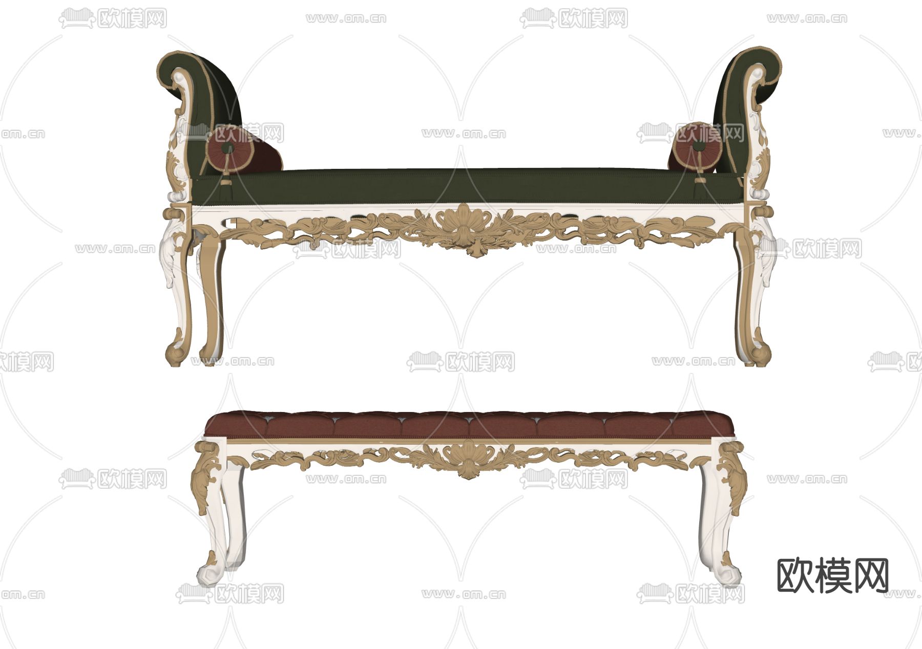 美式床尾凳su模型下载（渲染图2）