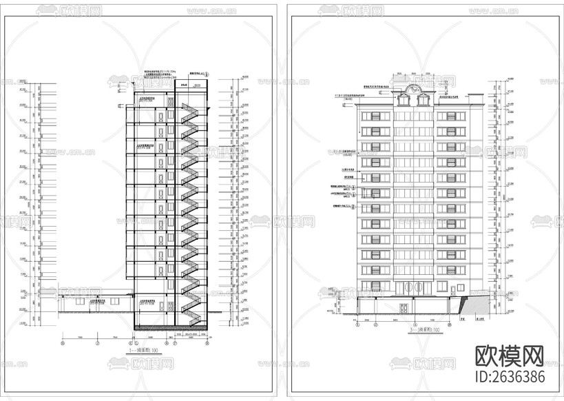 賓館全套建筑CAD施工圖下載(渲染圖3)