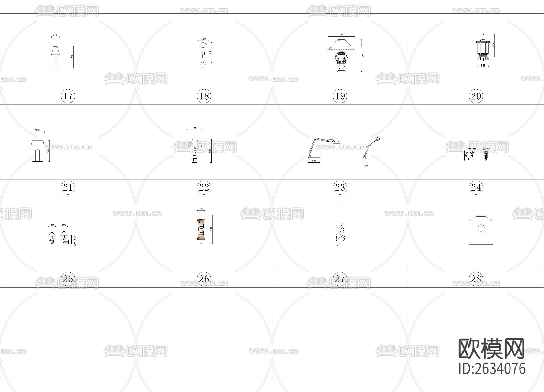 新中式灯具cad图库下载（渲染图2）