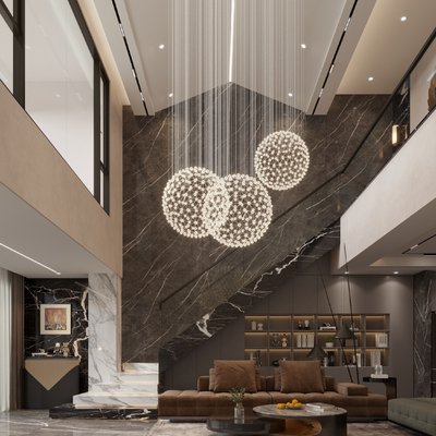  现代挑空客厅su模型 