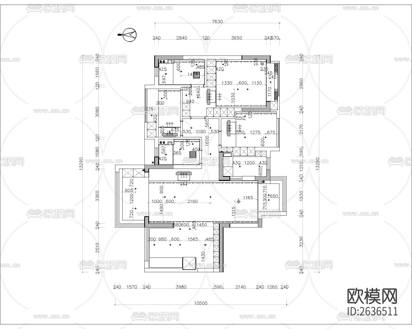 大平层CAD施工图下载（渲染图4）