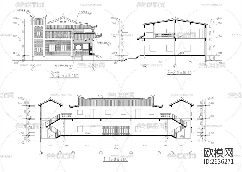 某鎮(zhèn)安息堂CAD施工圖下載(渲染圖1)