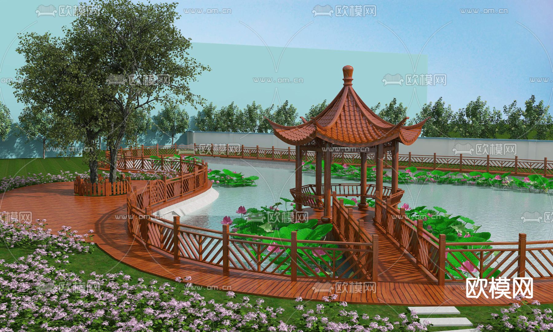 中式水景亭子3d模型下载