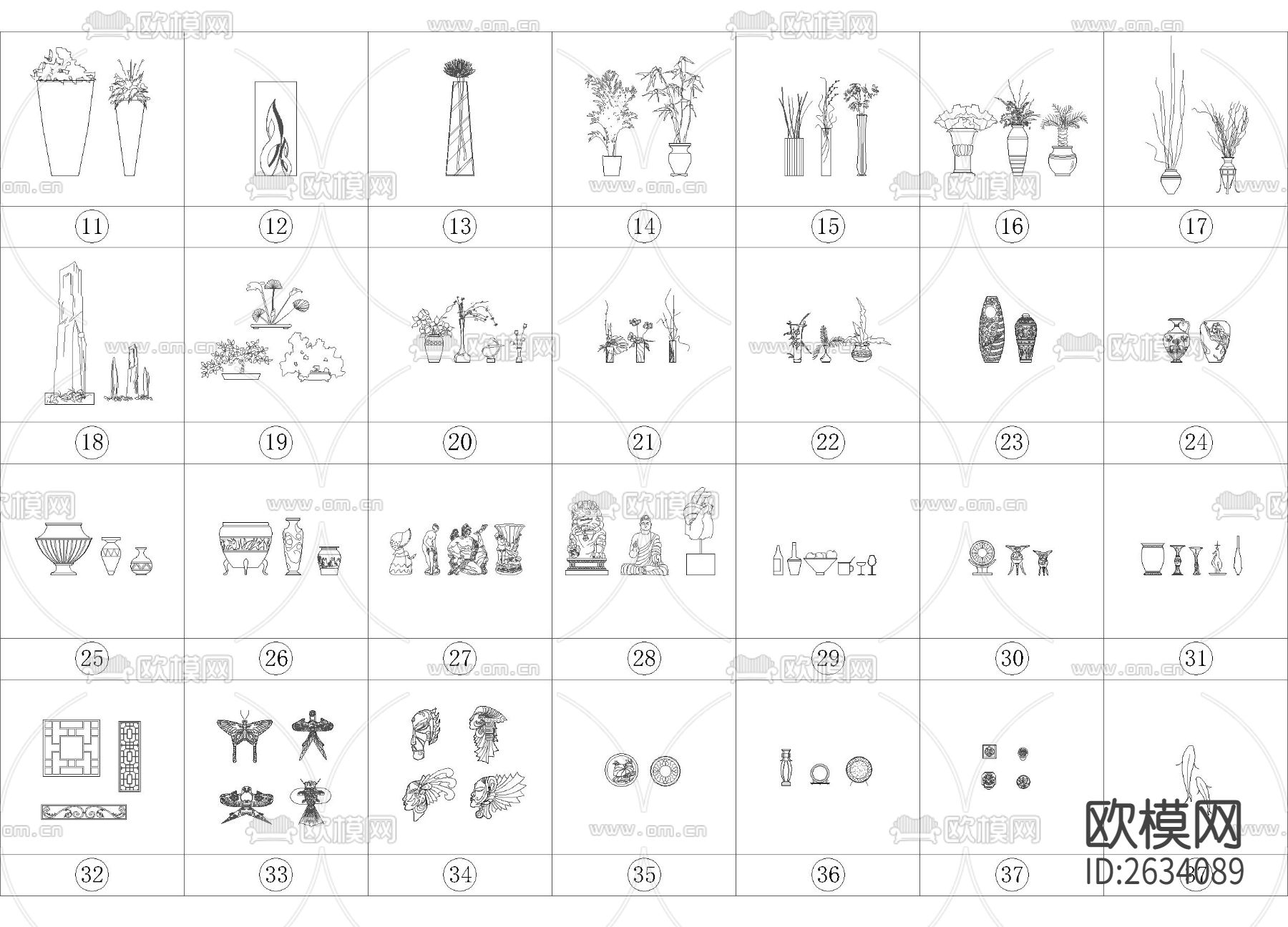 带尺寸轻奢桌面摆件cad图库下载（渲染图1）